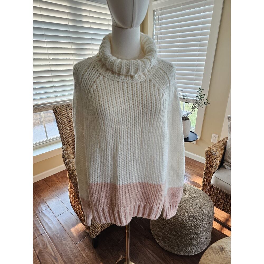 Reiss Hettie Chunky Knit‎ Roll Neck Color Block Wool Blend Sweater L EUC